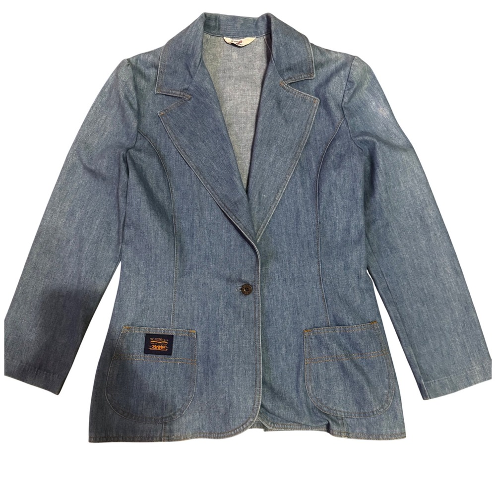 Vintage‎ Levis Denim Blazer Jacket Medium Wash Single Button Patch Pocket Womens